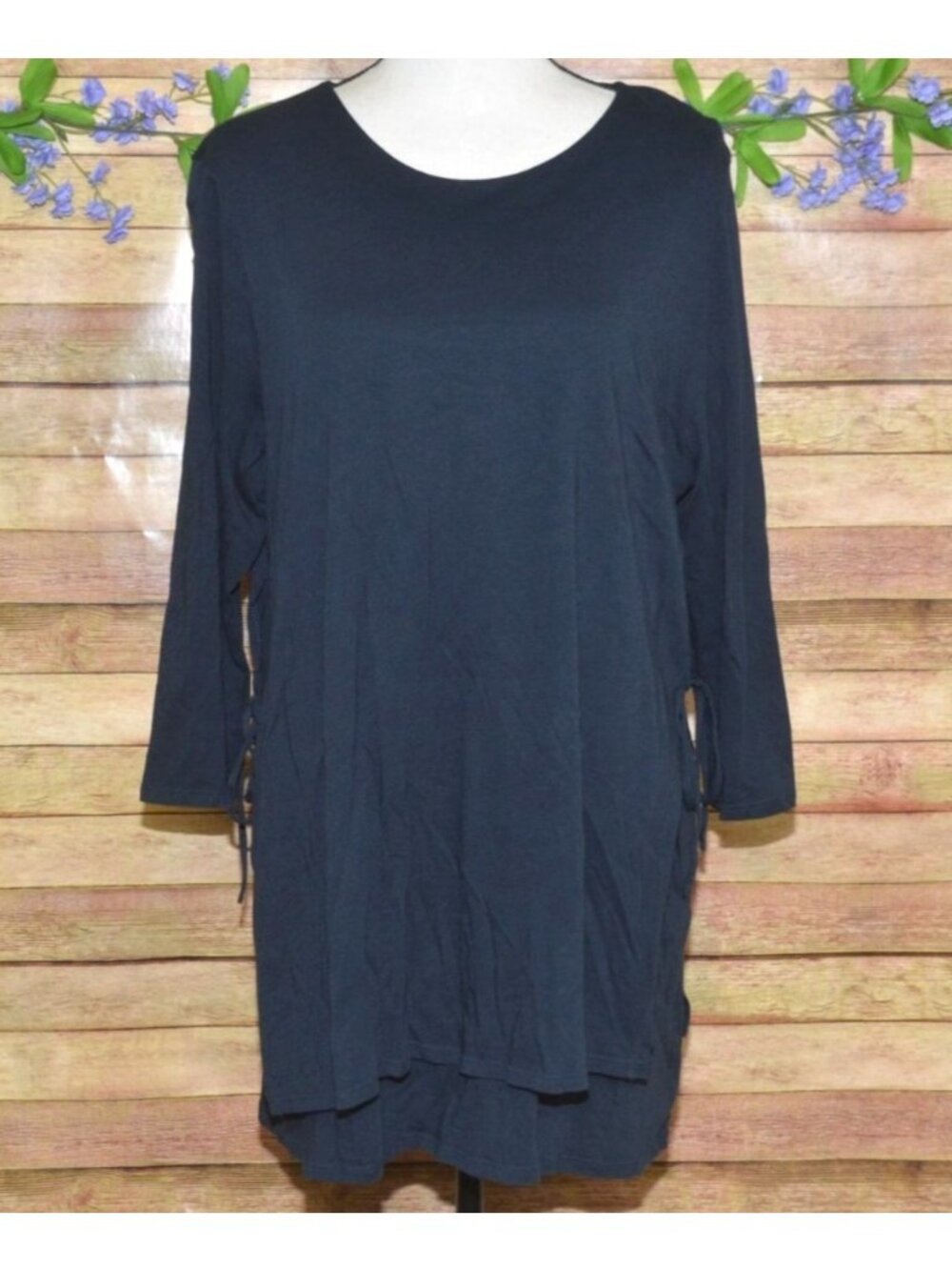 J. Jill Pure Jill XL Navy Blue Layered Side Tie Tunic Top 3/4 Sleeve Lagenlook